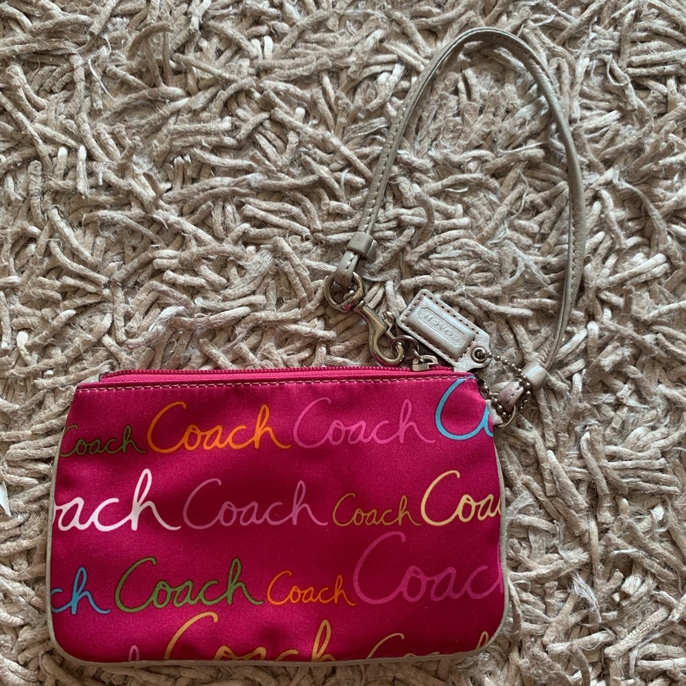 Vintage Coach Wristlet with Multicolored Signature Logo Print
